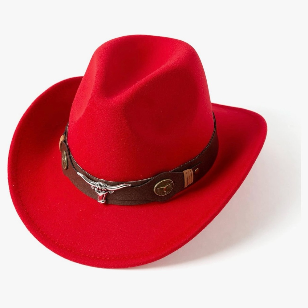 Red Cowboy Hat with Brown Band - great for cowboy Carter